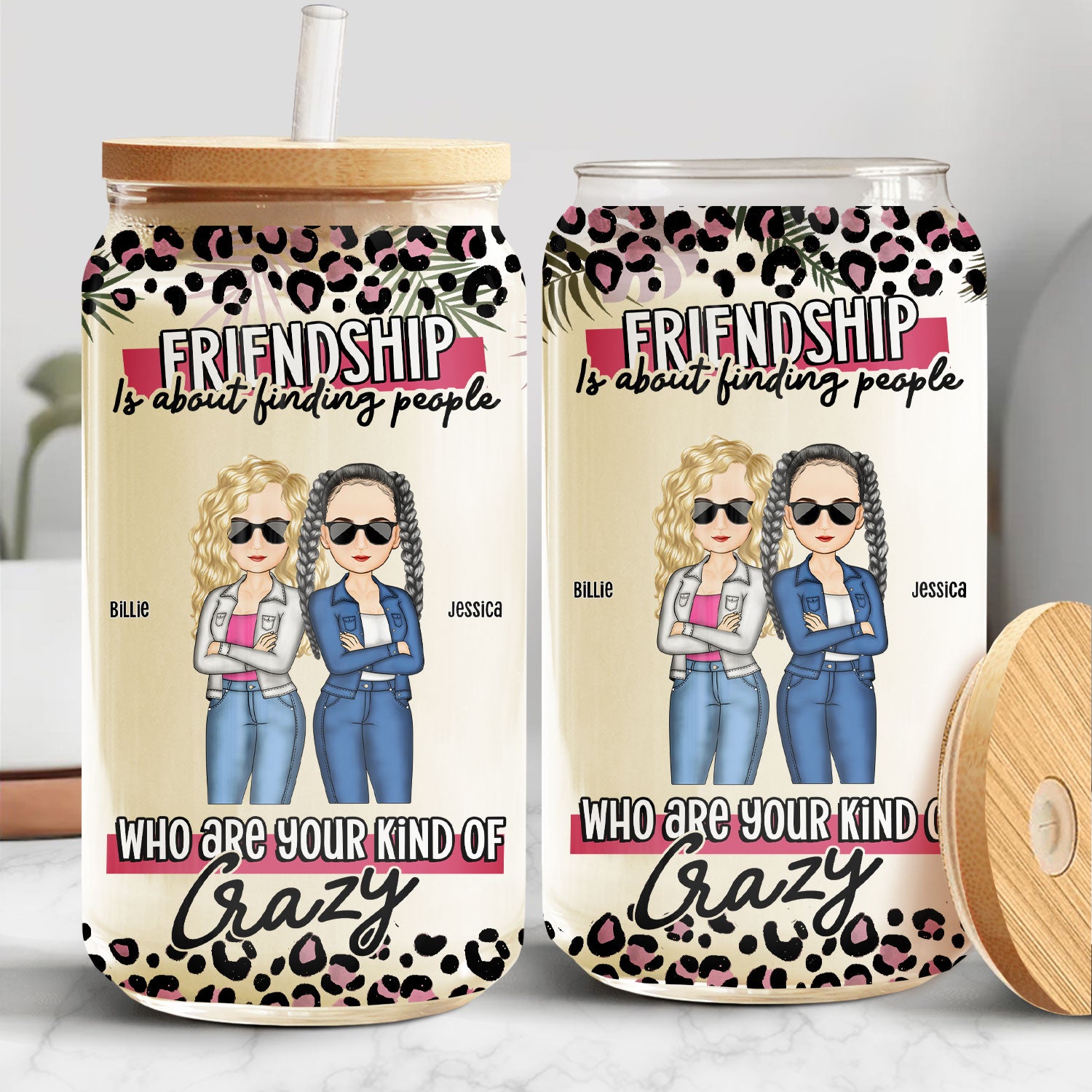 Cartoon Bestie Your Kind Of Crazy - Gift For Bestie - Personalized Clear Glass Can
