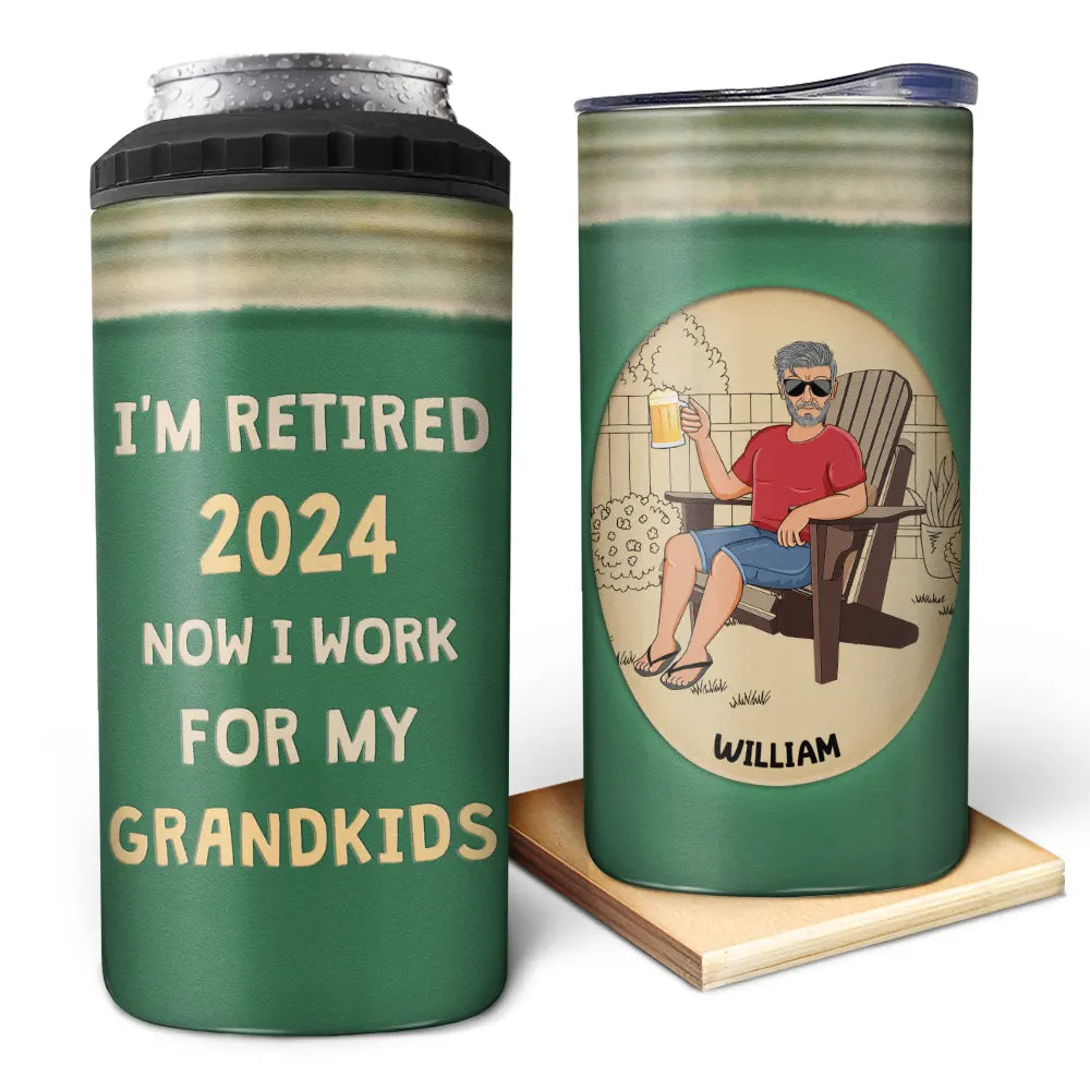 Retired Work For My Grandkids - Personalized 4 In 1 Can Cooler Tumbler