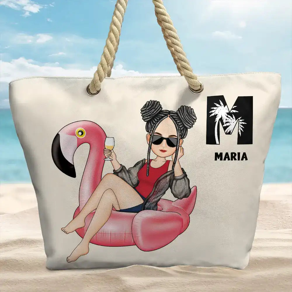 Girl On Float Monogram - Personalized Beach Bag