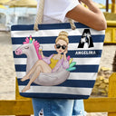 Girl On Float Monogram - Personalized Beach Bag