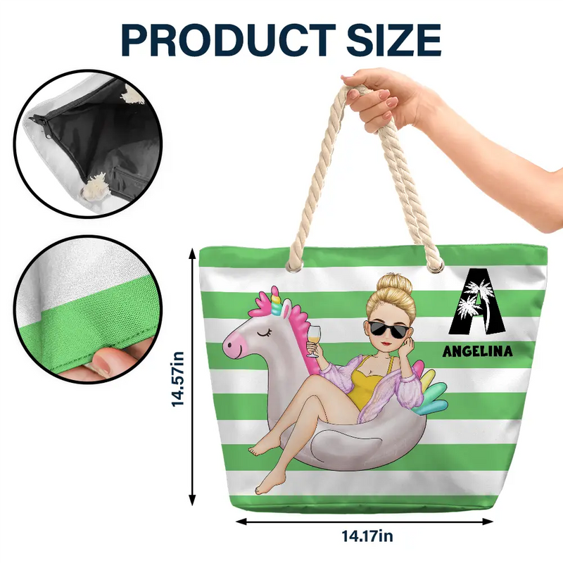 Girl On Float Monogram - Personalized Beach Bag