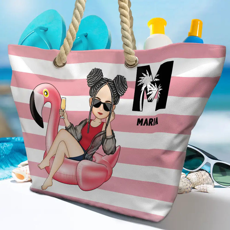 Girl On Float Monogram - Personalized Beach Bag