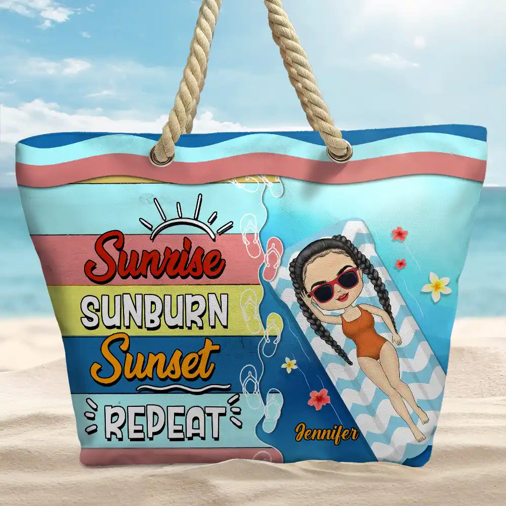 Sunrise Sunburn Sunset - Personalized Beach Bag