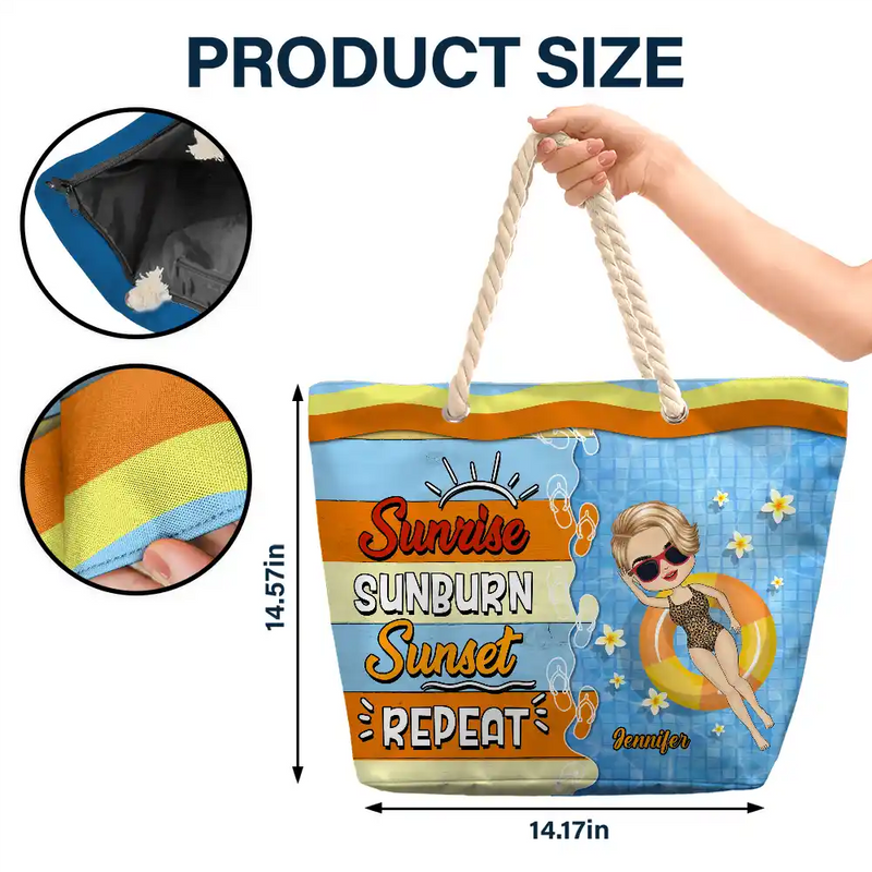 Sunrise Sunburn Sunset - Personalized Beach Bag