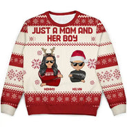 Christmas Just A Mom And Her Boy - Personalized Unisex Ugly Sweater