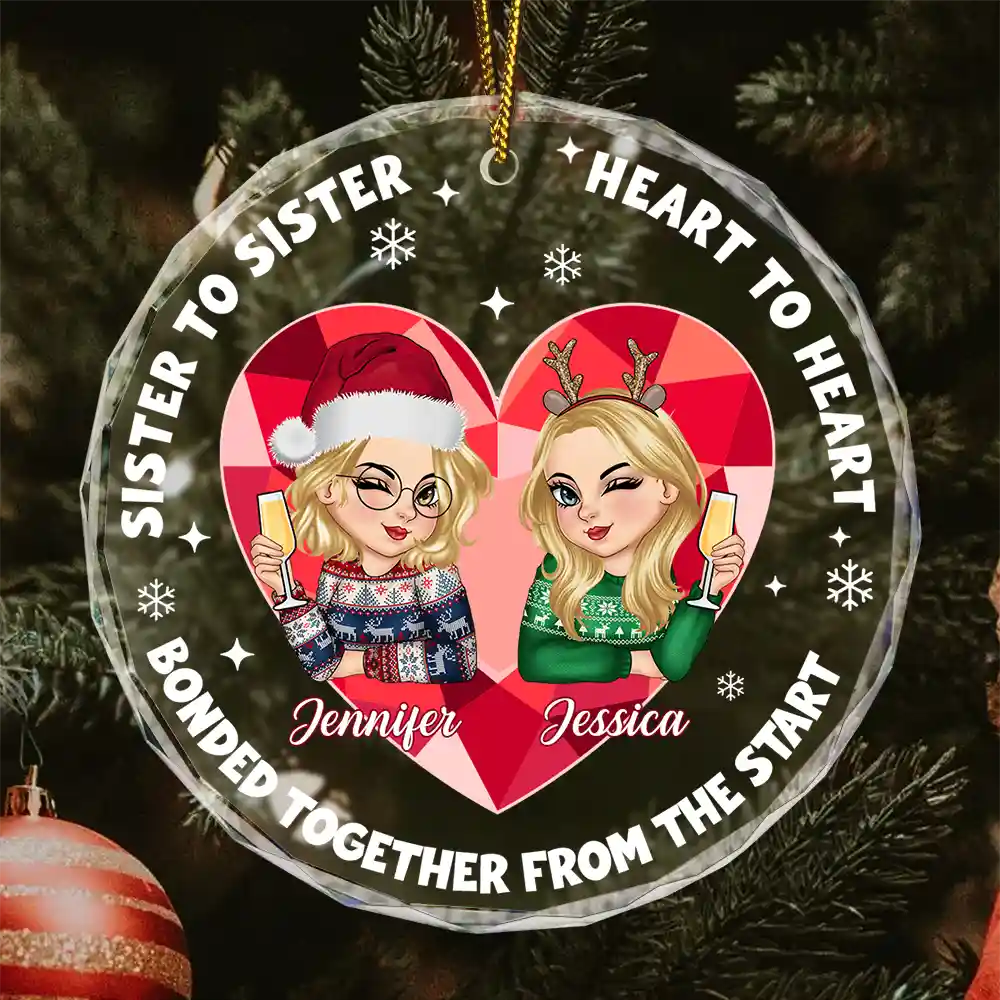 Heart To Heart - Personalized Circle Glass Ornament
