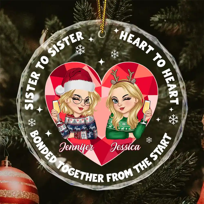 Heart To Heart - Personalized Circle Glass Ornament