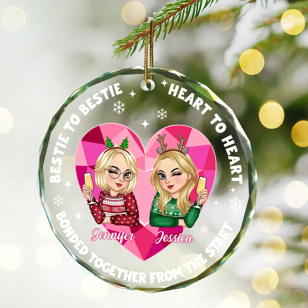 Heart To Heart - Personalized Circle Glass Ornament