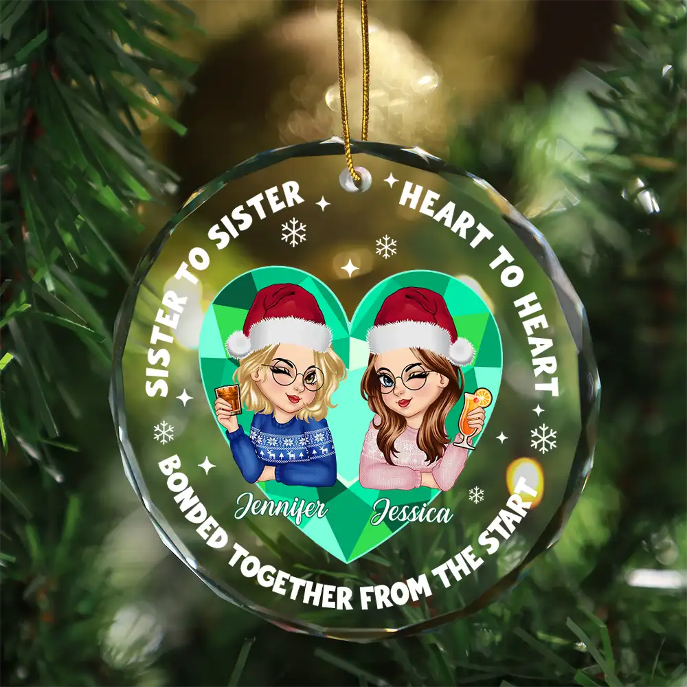 Heart To Heart - Personalized Circle Glass Ornament