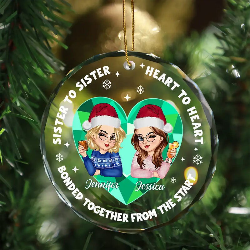 Heart To Heart - Personalized Circle Glass Ornament