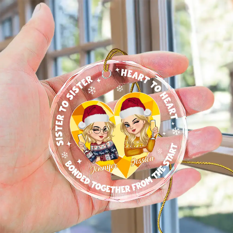 Heart To Heart - Personalized Circle Glass Ornament