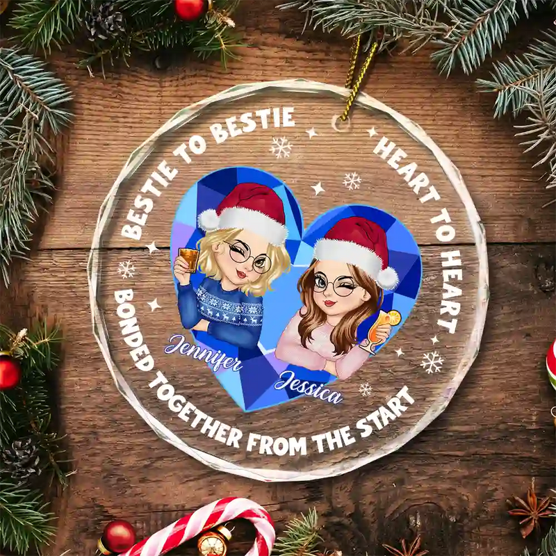 Heart To Heart - Personalized Circle Glass Ornament