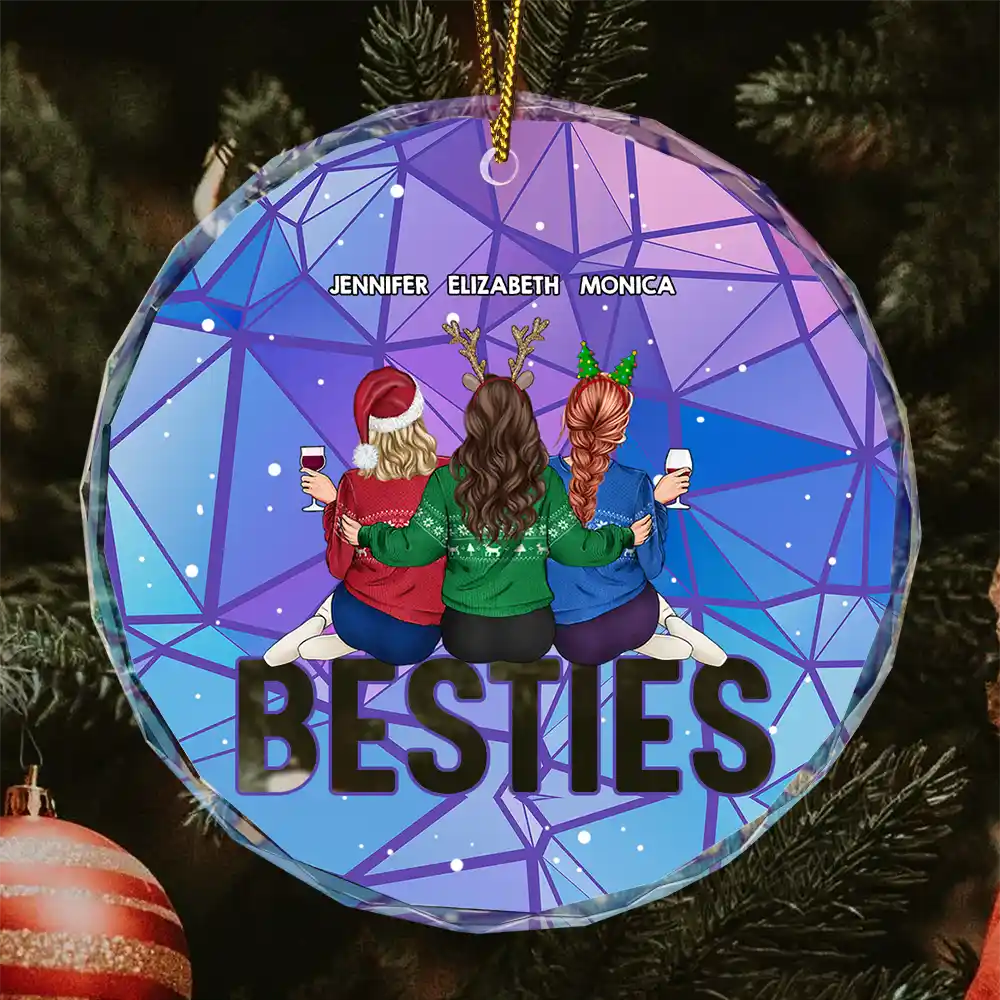Christmas Bestie Sitting - Personalized Circle Glass Ornament