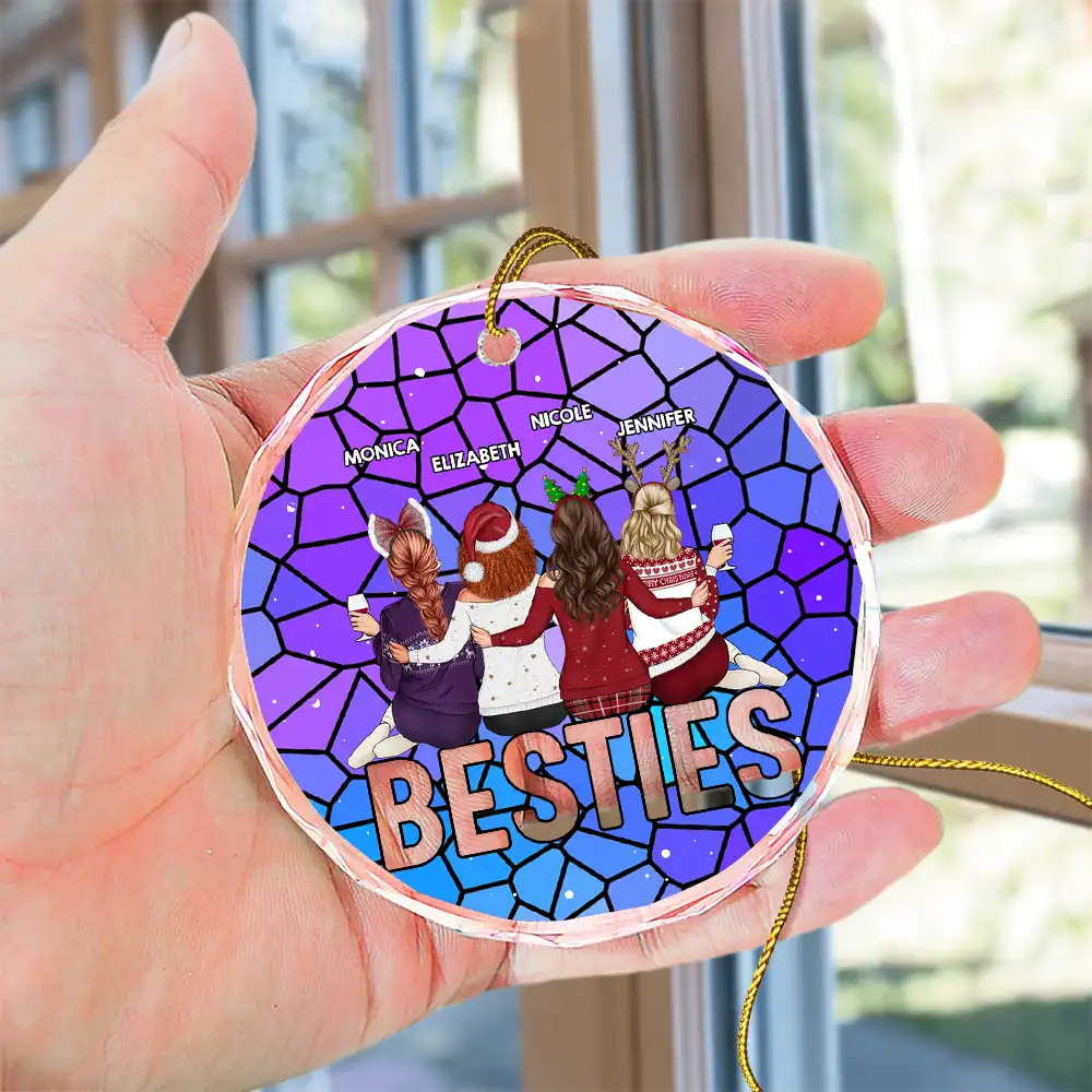Christmas Bestie Sitting - Personalized Circle Glass Ornament