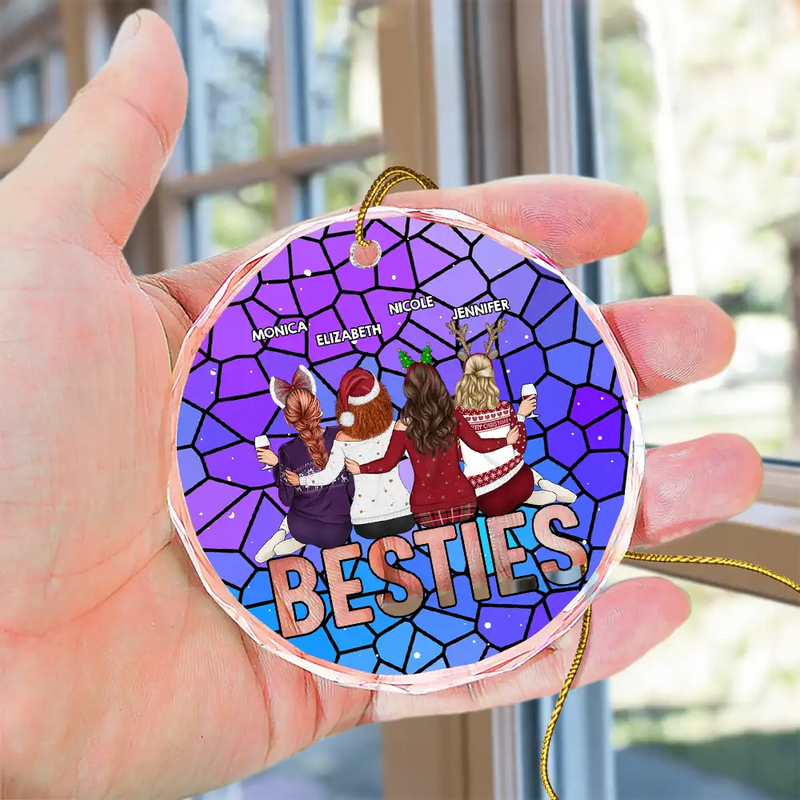 Christmas Bestie Sitting - Personalized Circle Glass Ornament