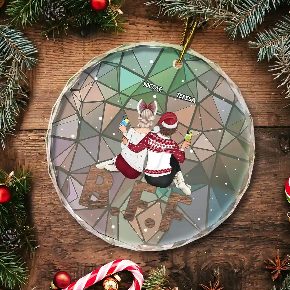 Christmas Bestie Sitting - Personalized Circle Glass Ornament