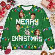 Photo personnalisée de Noël avec sapin de Noël familial - Pull moche unisexe personnalisé 