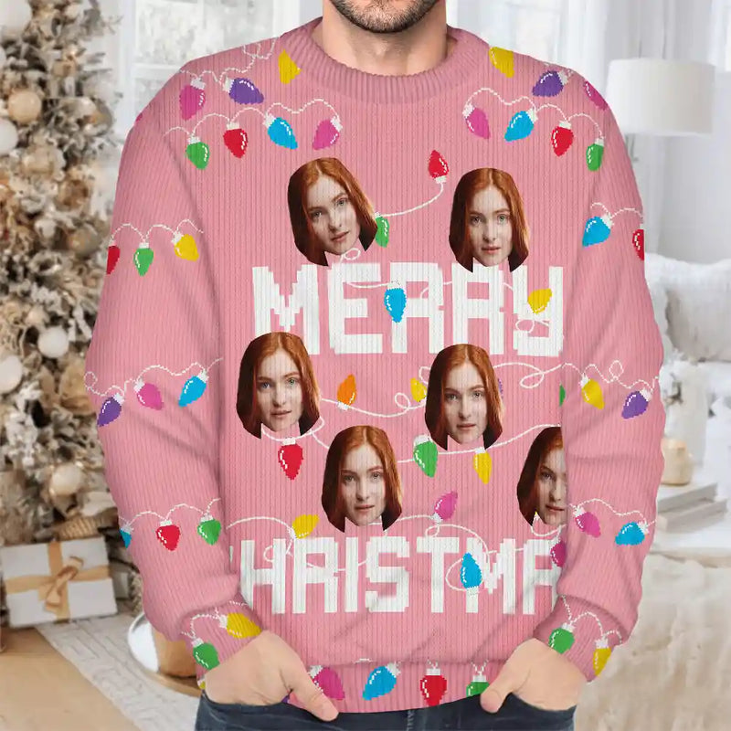 Christmas Custom Photo Family Christmas Tree - Personalized Unisex Ugly Sweater