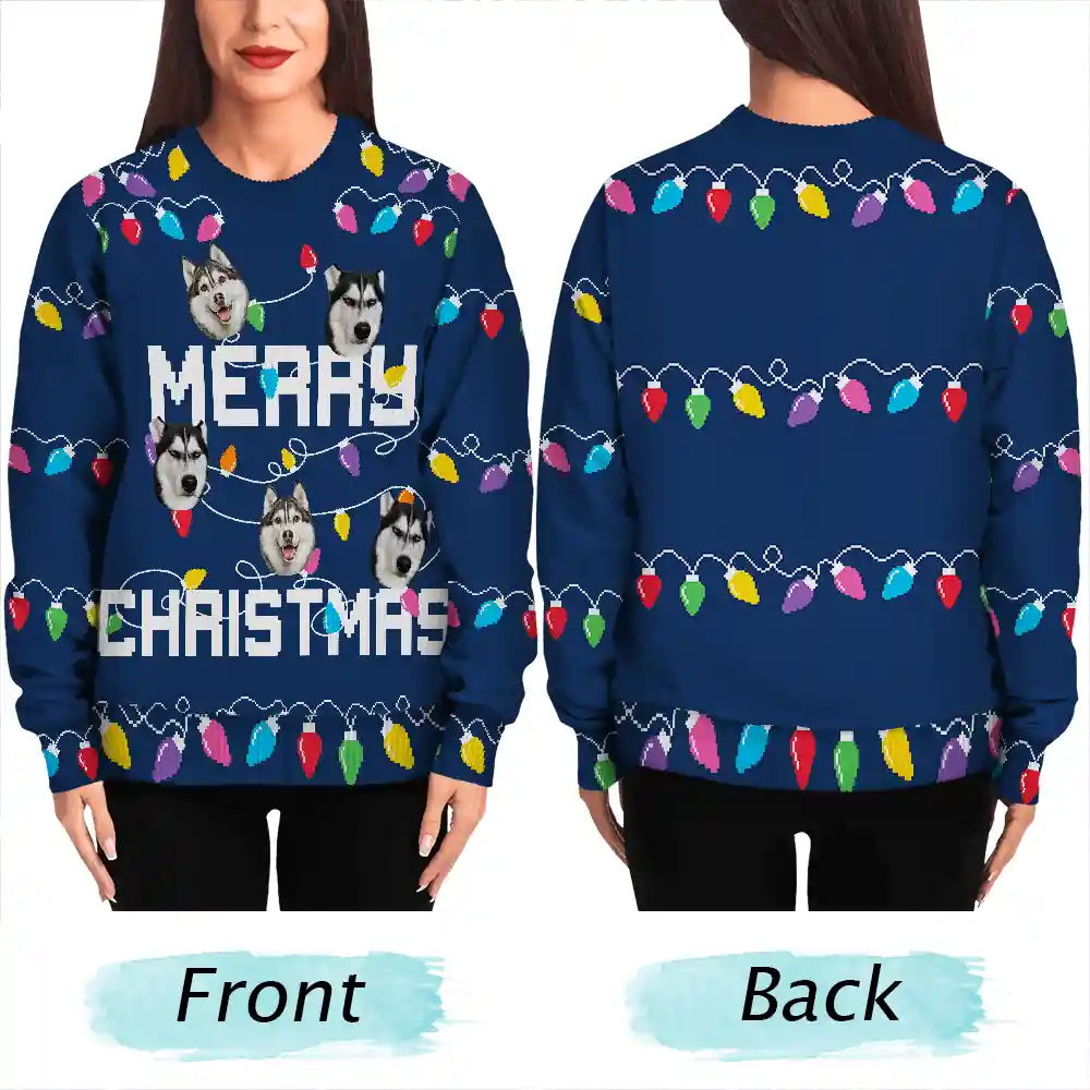 Photo personnalisée de Noël avec sapin de Noël familial - Pull moche unisexe personnalisé 