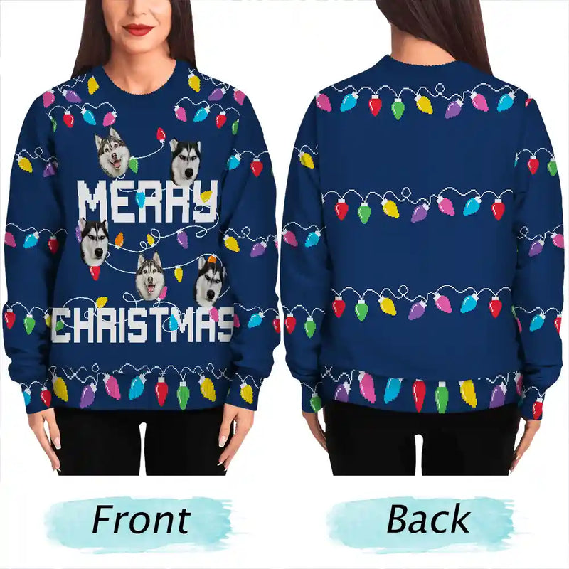 Christmas Custom Photo Family Christmas Tree - Personalized Unisex Ugly Sweater
