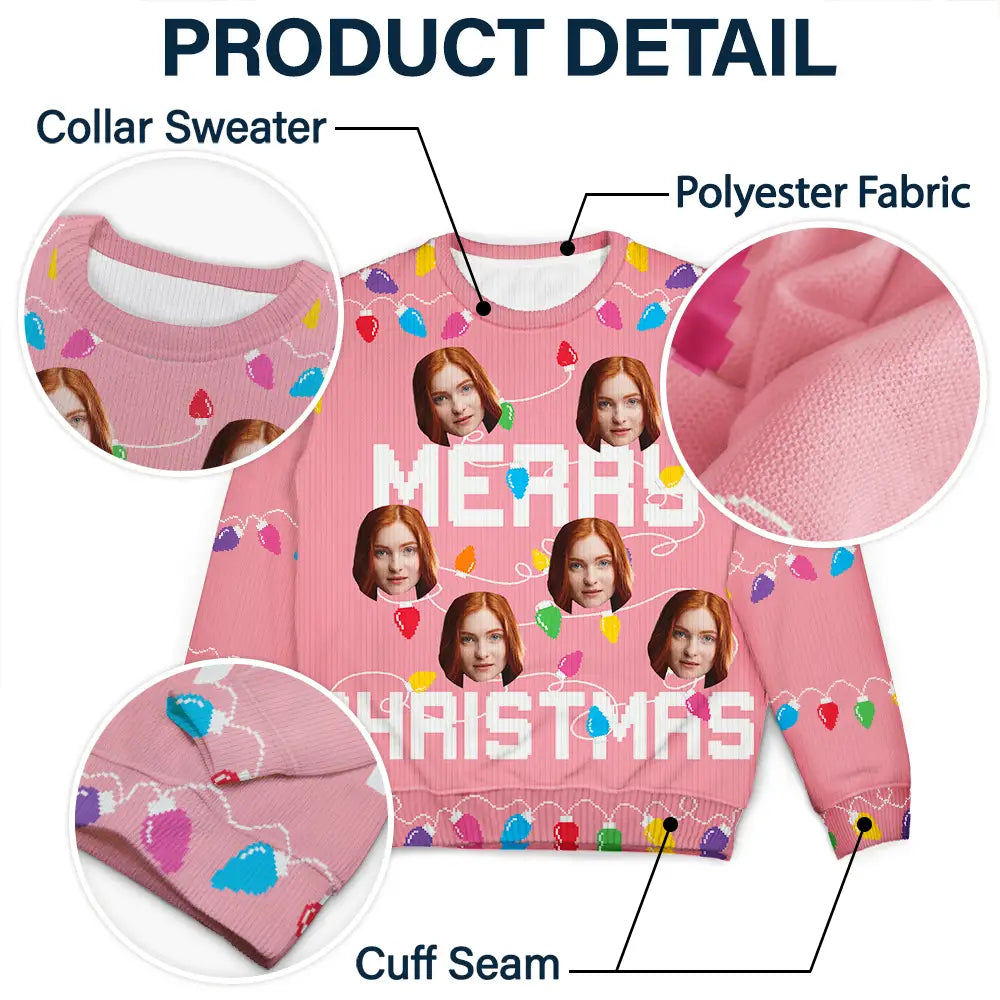 Photo personnalisée de Noël avec sapin de Noël familial - Pull moche unisexe personnalisé 