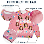 Photo personnalisée de Noël avec sapin de Noël familial - Pull moche unisexe personnalisé 