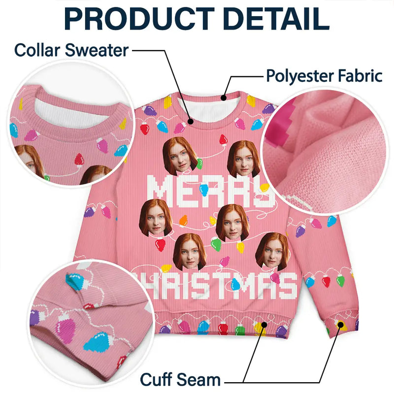 Christmas Custom Photo Family Christmas Tree - Personalized Unisex Ugly Sweater