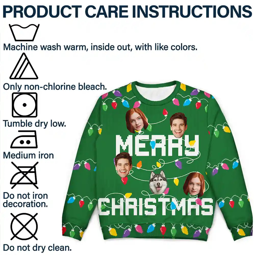 Photo personnalisée de Noël avec sapin de Noël familial - Pull moche unisexe personnalisé 