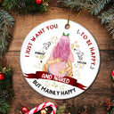 Christmas Couple I Just Want You To Be Happy - Personalized Circle Ceramic Ornament