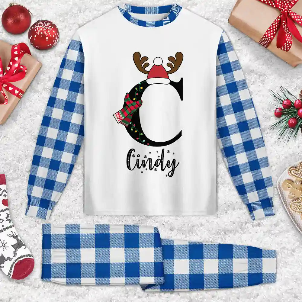 Christmas Monogram Letter Family Name - Personalized Unisex Pajamas Set