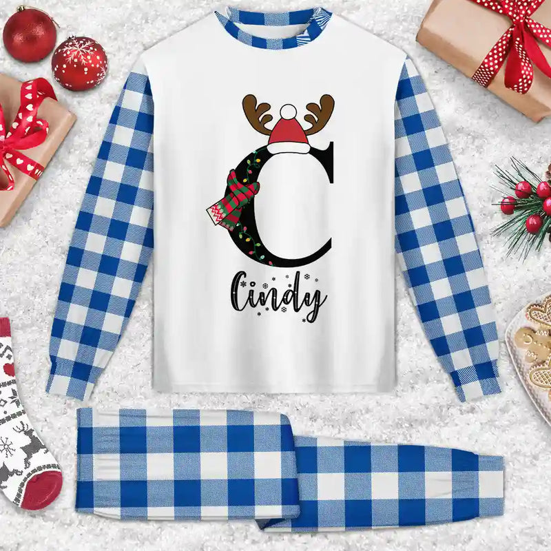 Christmas Monogram Letter Family Name - Personalized Unisex Pajamas Set