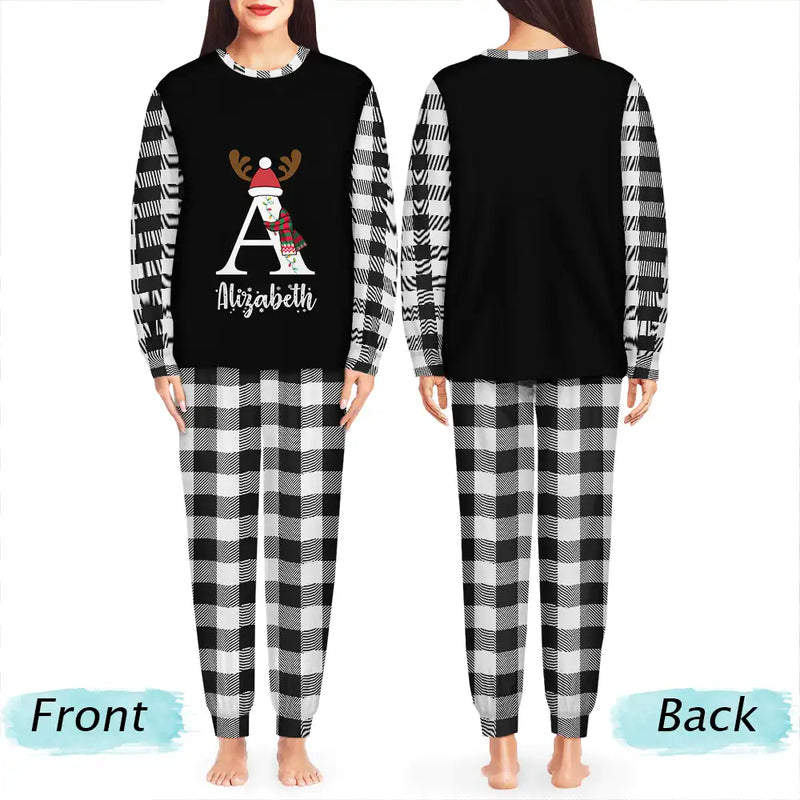 Christmas Monogram Letter Family Name - Personalized Unisex Pajamas Set