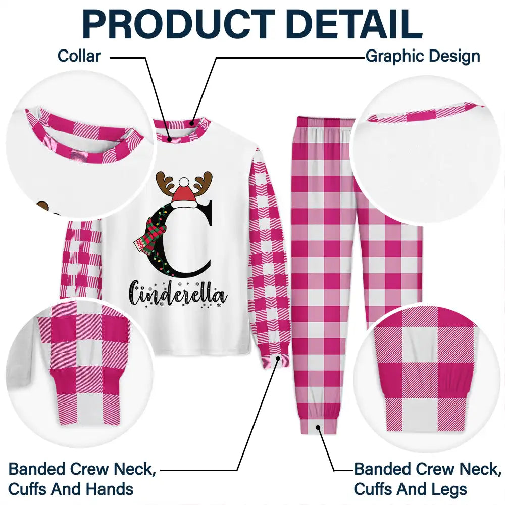 Christmas Monogram Letter Family Name - Personalized Unisex Pajamas Set