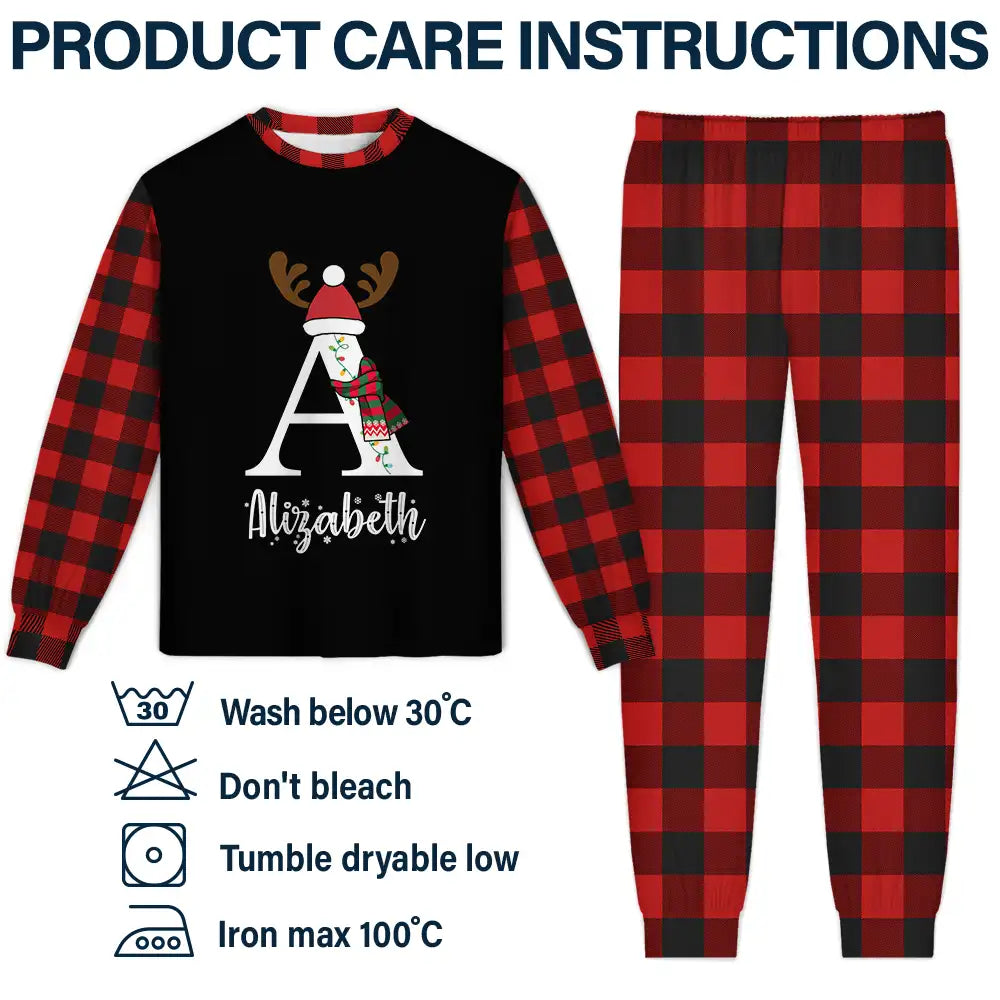 Christmas Monogram Letter Family Name - Personalized Unisex Pajamas Set
