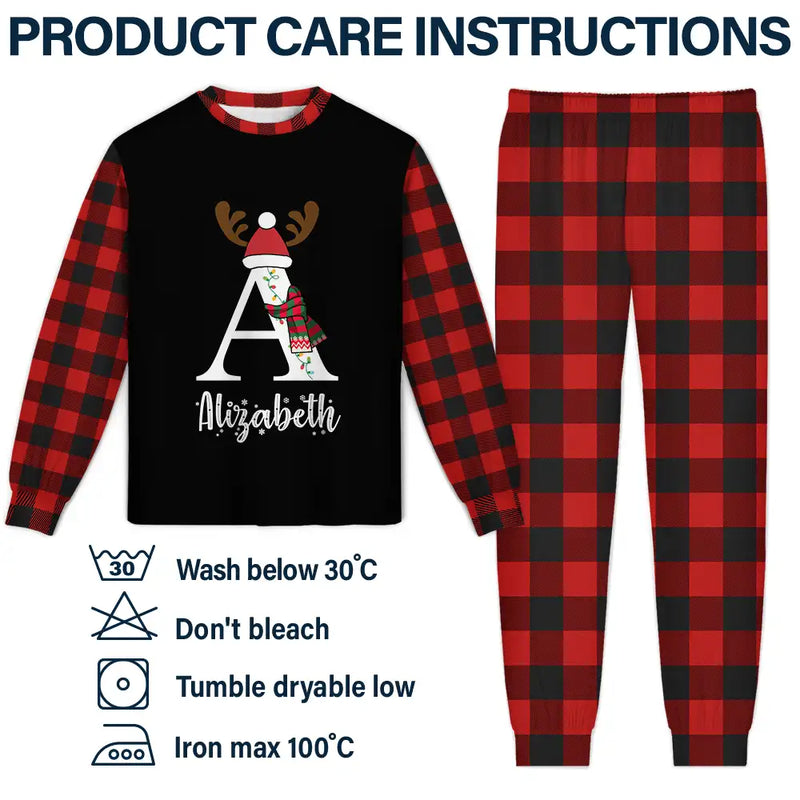 Christmas Monogram Letter Family Name - Personalized Unisex Pajamas Set