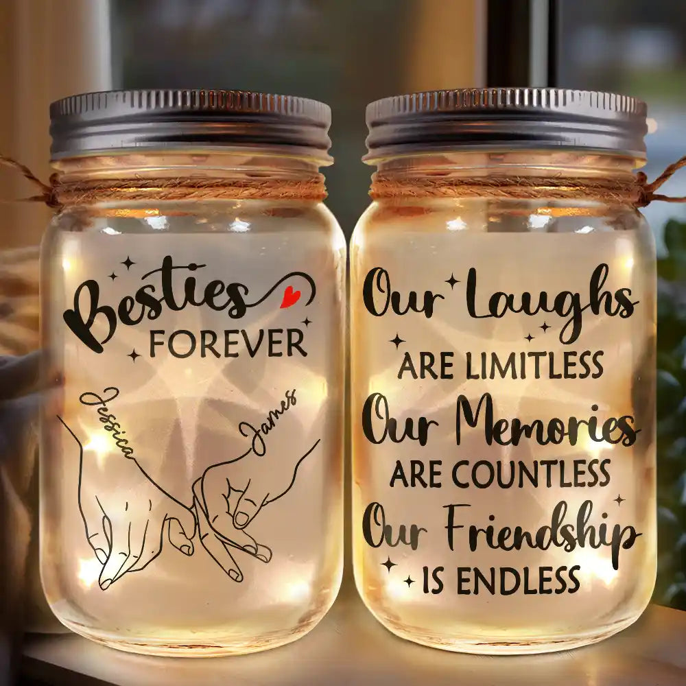 Bestie Our Memories Are Countless Our Friendship Is Endless - Personalized Mason Jar Light