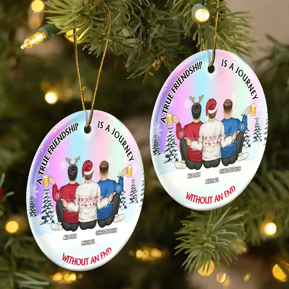 Gift For Bestie - A True Friendship Is A Journey Without An End - Personalized Circle Ceramic Ornament