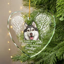 Custom Photo,Christmas,Pet Lovers,Memorial,Sad - Custom Photo In Loving Memory Angel Wings Pet - Personalized Heart Shaped Glass Ornament