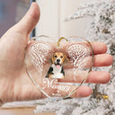 Custom Photo,Christmas,Pet Lovers,Memorial,Sad - Custom Photo In Loving Memory Angel Wings Pet - Personalized Heart Shaped Glass Ornament