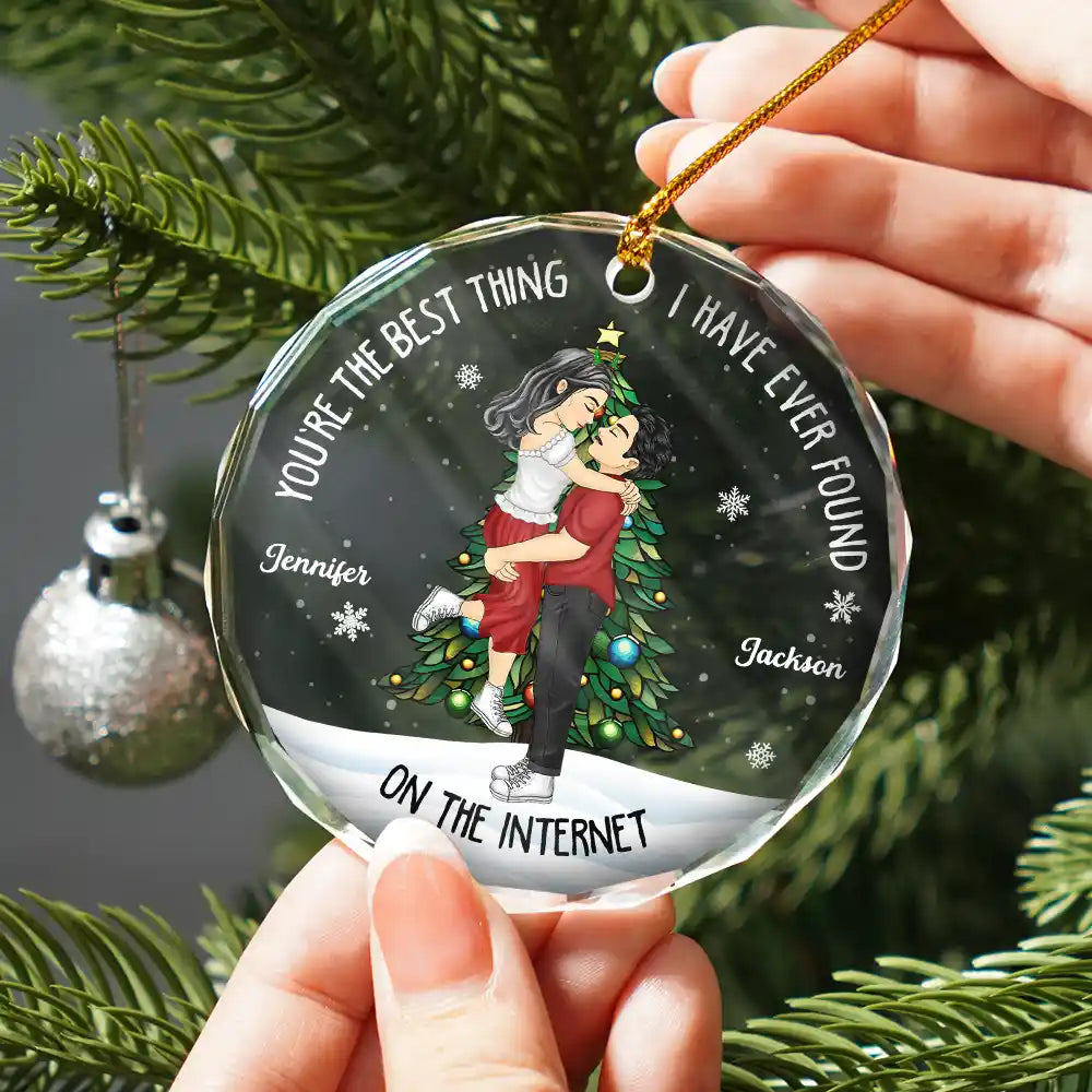 Gift For Couples - Christmas Couple Kissing Best Thing On The Internet - Personalized Circle Glass Ornament
