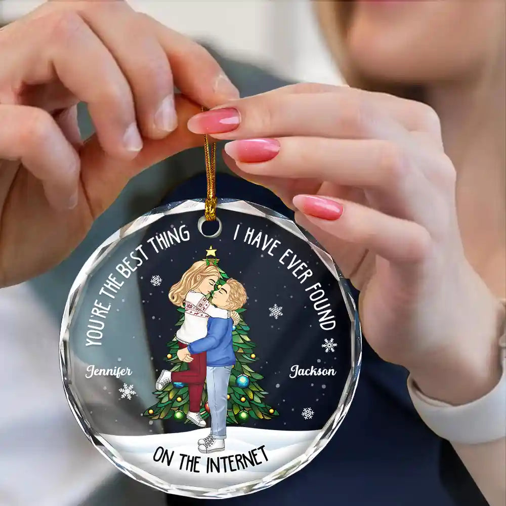 Gift For Couples - Christmas Couple Kissing Best Thing On The Internet - Personalized Circle Glass Ornament