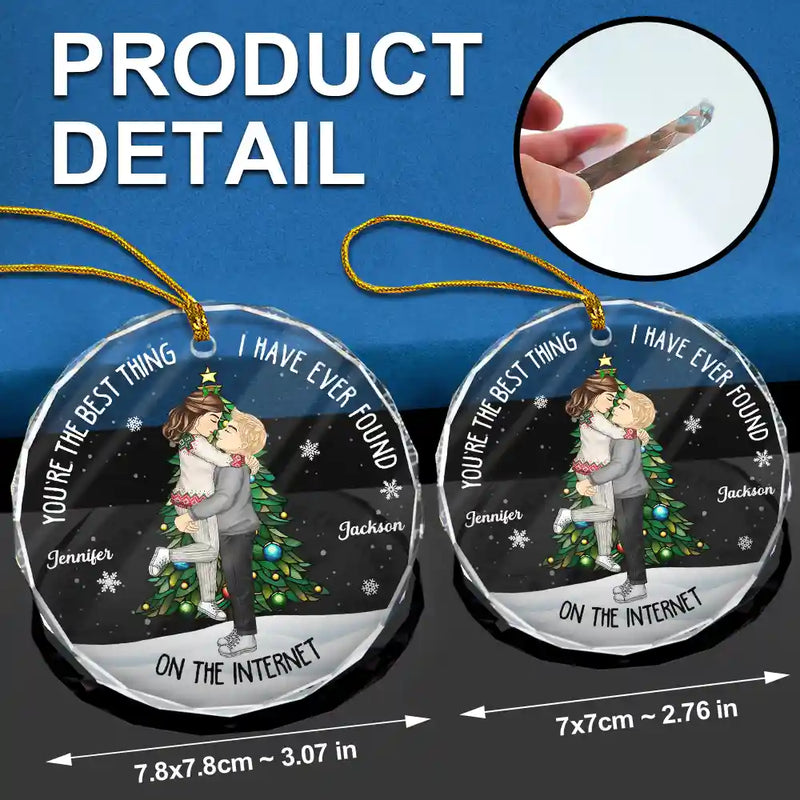 Gift For Couples - Christmas Couple Kissing Best Thing On The Internet - Personalized Circle Glass Ornament