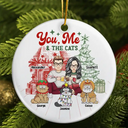 Cat Lovers, Gift For Couples - You, Me And The Cats - Personalized Circle Ceramic Ornament