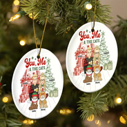 Cat Lovers, Gift For Couples - You, Me And The Cats - Personalized Circle Ceramic Ornament
