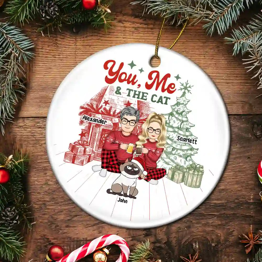 Cat Lovers, Gift For Couples - You, Me And The Cats - Personalized Circle Ceramic Ornament