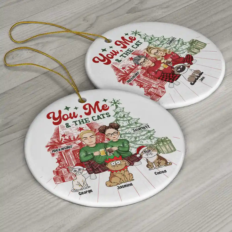 Cat Lovers, Gift For Couples - You, Me And The Cats - Personalized Circle Ceramic Ornament