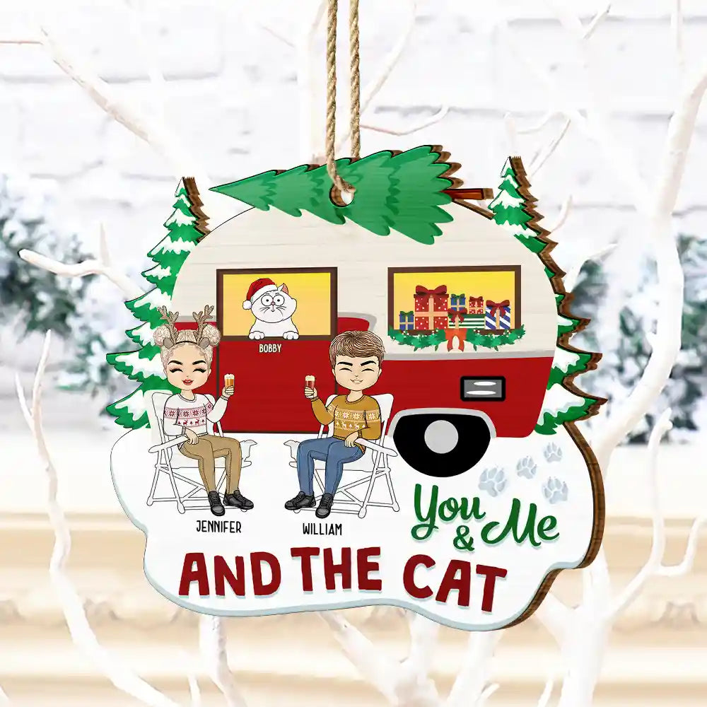 Gift For Couples - Christmas Camper You, Me And The Fur Babies - Personalized Custom Shaped Wooden Ornament