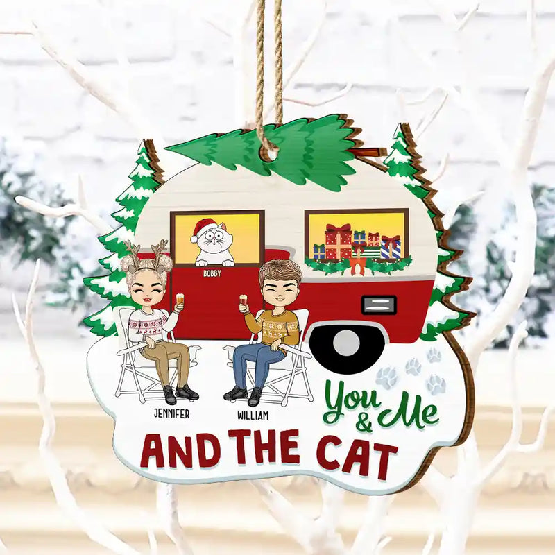 Gift For Couples - Christmas Camper You, Me And The Fur Babies - Personalized Custom Shaped Wooden Ornament