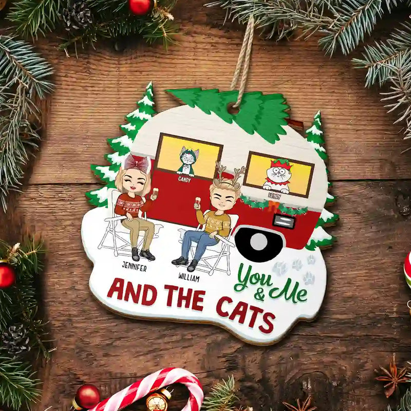 Gift For Couples - Christmas Camper You, Me And The Fur Babies - Personalized Custom Shaped Wooden Ornament