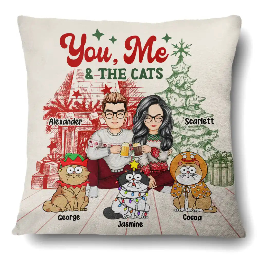 Christmas,Gift For Couples,Cat Lovers,Happy - You, Me And The Cats - Personalized Pillow